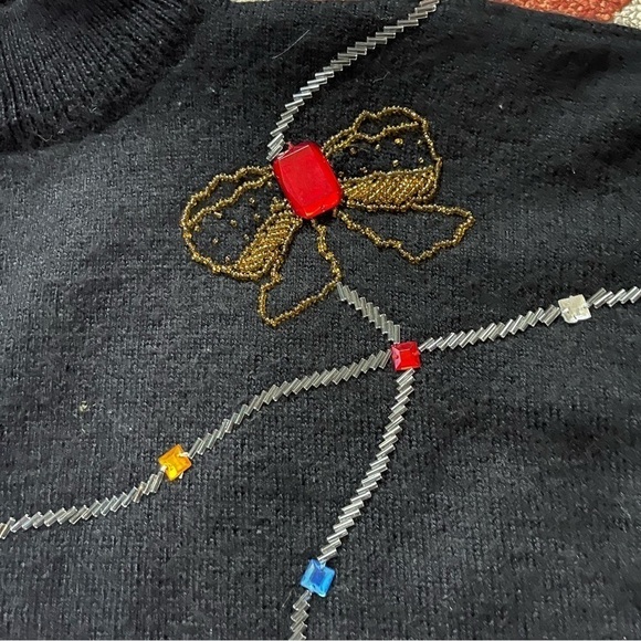 Drama International Vintage Black Wool Blend Beaded Sweater - Picture 5 of 7